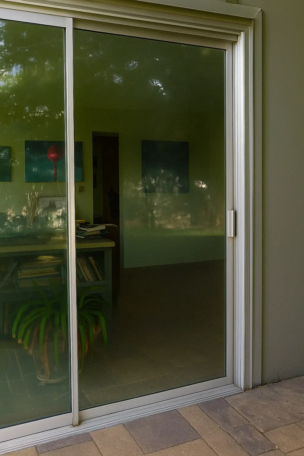 Sliding door glass after repair