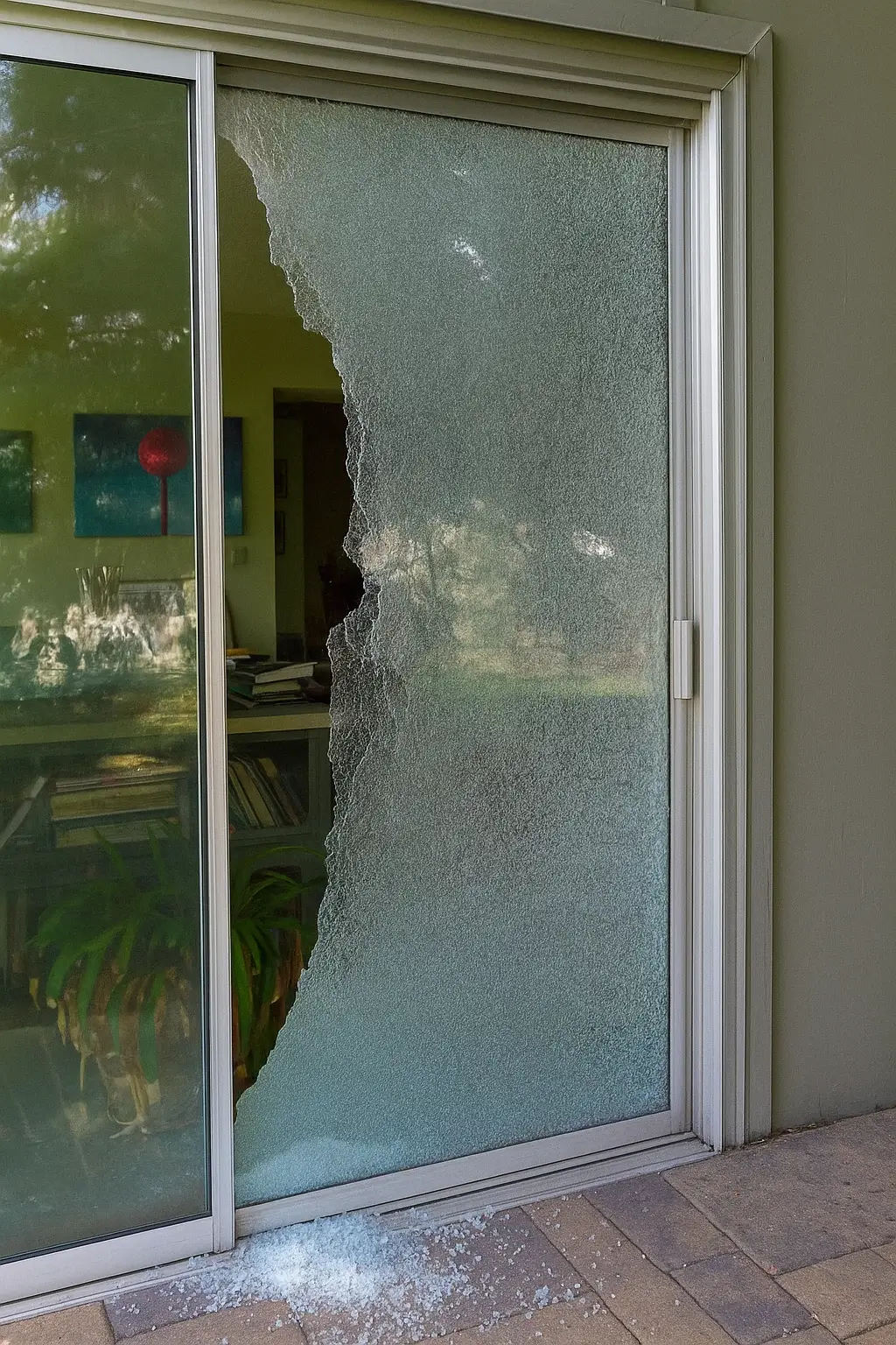 Sliding door glass before repair