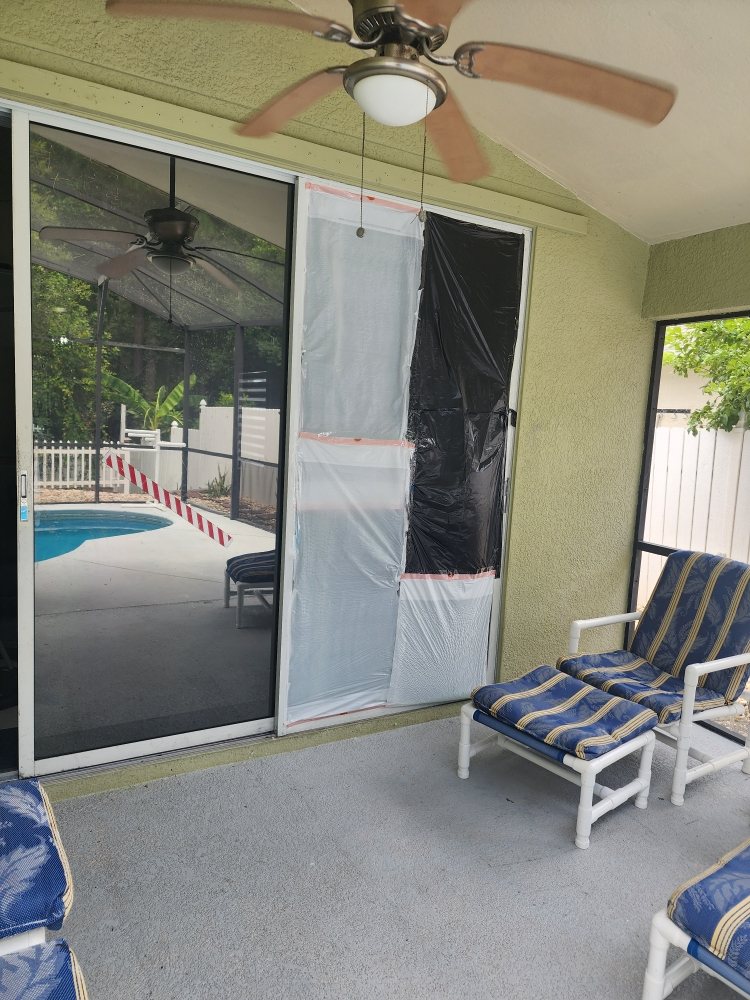Sliding door before repair